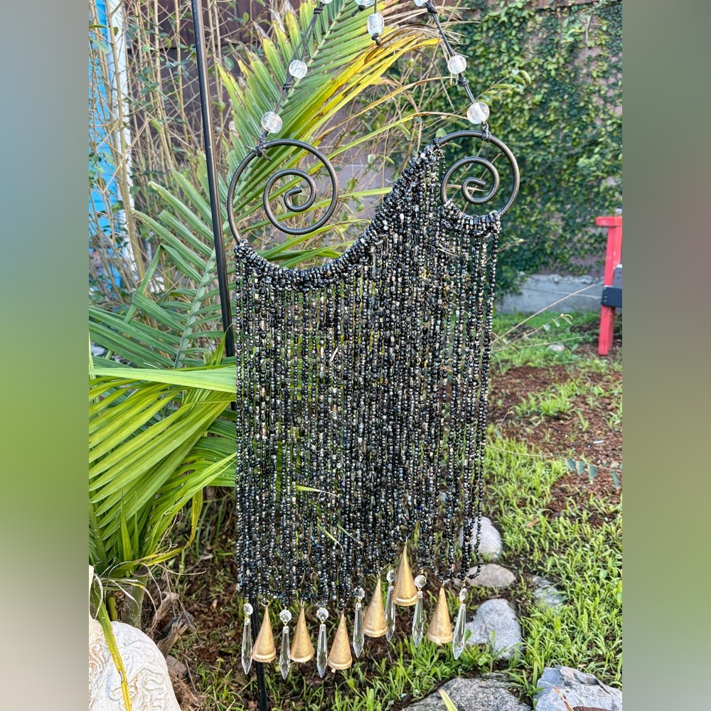 Infinity Spiral Mystic Black Beaded Curtain Wind Chime  Sun Catcher Mobile - Picture 5 of 11